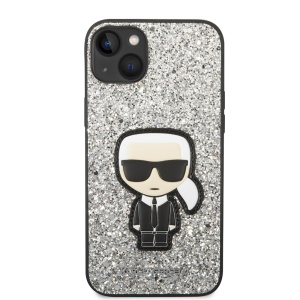 Husa pentru iPhone 14 Plus - Karl Lagerfeld Hardcase Glitter (KLHCP14MGFKPG) - Silver Flakes Ikonik - Img 3
