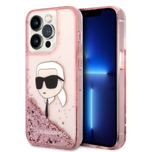 Husa pentru iPhone 14 Pro - Karl Lagerfeld Hardcase Glitter (KLHCP14LLNKHCP) - Pink Karl Head - Img 1