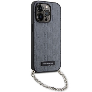 Husa pentru iPhone 14 Pro Max - Karl Lagerfeld Saffiano Monogram Chain (KLHCP14XSACKLHPG) - Silver - Img 4