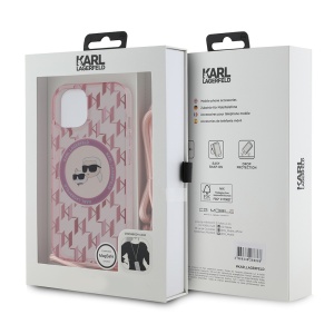 Husa pentru iPhone 15 - Karl Lagerfeld IML Crossbody MagSafe (KLHMP15SHCKCKLCP) - Pink Mono Karl&Choupette Head - Img 6