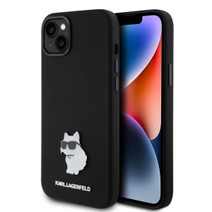 Husa pentru iPhone 15 Plus - Karl Lagerfeld Silicone (KLHCP15MSMHCNPK) - Choupette Metal Pin - Img 1