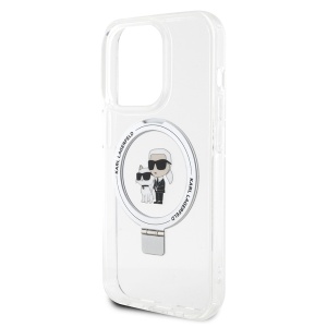 Husa pentru iPhone 15 Pro - Karl Lagerfeld Hardcase Ring Stand MagSafe (KLHMP15LHMRSKCH) - White Karl&Choupette - Img 3