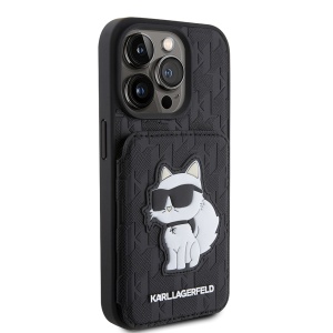 Husa pentru iPhone 15 Pro - Karl Lagerfeld Saffiano Cardslots and Stand (KLHCP15LSAKCNSCK) - Monogram Choupette - Img 4
