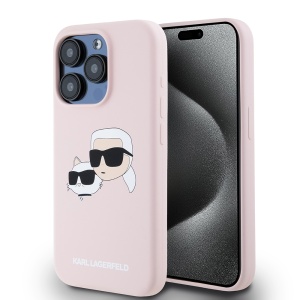 Husa pentru iPhone 15 Pro - Karl Lagerfeld Silicone MagSafe (KLHMP15LSKCHPPLP) - Pink Karl&Choupette Head