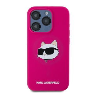Husa pentru iPhone 15 Pro - Karl Lagerfeld Silicone MagSafe (KLHMP15LSCHPPLF) - Fuchsia Choupette Head - Img 3