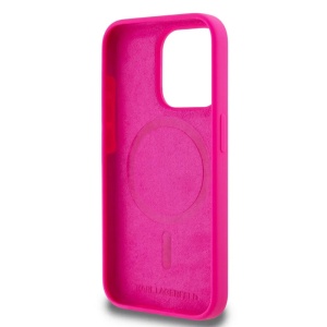 Husa pentru iPhone 15 Pro - Karl Lagerfeld Silicone MagSafe (KLHMP15LSKHPPLF) - Fuchsia Karl`s Head - Img 4