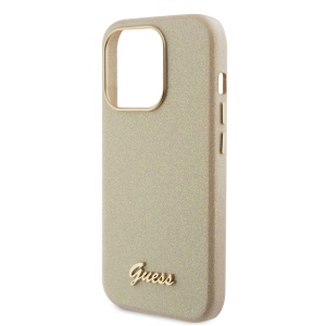 Husa pentru iPhone 15 Pro Max - Guess Glitter Glossy Script (GUHCP15XPGMCSD) - Sparkle Beige - Img 5