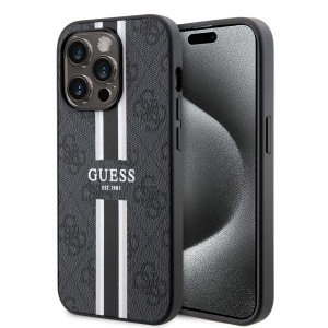 Husa pentru iPhone 15 Pro Max - Guess Hardcase 4G Printed Stripes MagSafe (GUHMP15XP4RPSK) - Black - Img 1