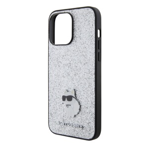 Husa pentru iPhone 15 Pro Max - Karl Lagerfeld Hardcase Glitter Fixed (KLHCP15XGCNPSG) - Silver Choupette Logo - Img 6