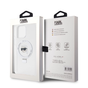 Husa pentru iPhone 15 Pro Max - Karl Lagerfeld Hardcase Ring Stand MagSafe (KLHMP15XHMRSKHH) - White Karl Head - Img 7