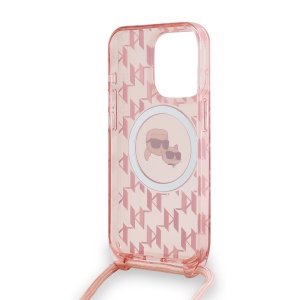 Husa pentru iPhone 15 Pro Max - Karl Lagerfeld IML Crossbody MagSafe (KLHMP15XHCKCKLCP) - Pink Monogram Karl&Choupette Head - Img 5