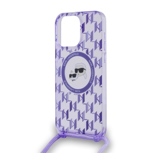 Husa pentru iPhone 15 Pro Max - Karl Lagerfeld IML Crossbody MagSafe (KLHMP15XHCKCKLCU) - Purple Monogram Karl&Choupette Head - Img 3