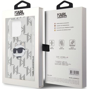 Husa pentru iPhone 15 Pro Max - Karl Lagerfeld IML Luxury (KLHCP15XHKLPCHT) - Transparent Choupette Head&Monogram - Img 7