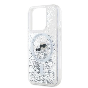 Husa pentru iPhone 15 Pro Max - Karl Lagerfeld Liquid Glitter MagSafe (KLHMP15XLGKCSGH) - Transparent Karl&Choupette Head - Img 2