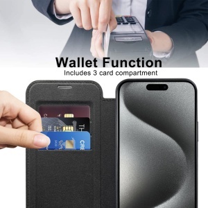 Husa pentru iPhone 15 Pro - Techsuit SmartMag Book Case - Black - Img 5