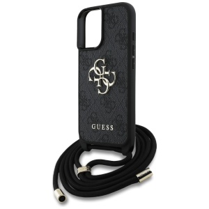 Husa pentru iPhone 16 - Guess Hardcase 4G Big Logo with Cord Strap (GUHCP16SP4GMGCRK) - Black - Img 5
