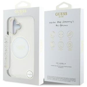 Husa pentru iPhone 16 - Guess IML Metal Colored Circle MagSafe (GUHMP16SHTDRCEDH) - White - Img 7