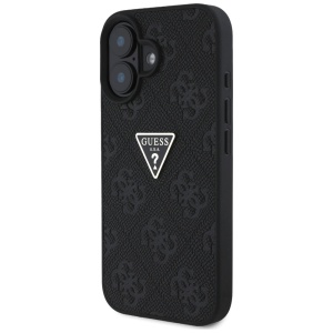 Husa pentru iPhone 16 - Guess Leather Hot Stamp 4G Pattern Triangle Metal Logo (GUHCP16SPGP4STRK) - Black - Img 2