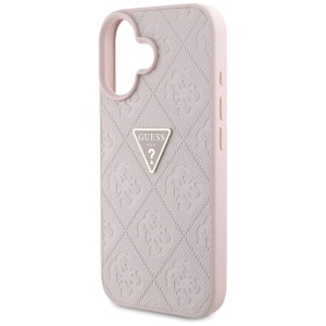Husa pentru iPhone 16 - Guess Leather Hot Stamp 4G Pattern Triangle Metal Logo (GUHCP16SPGP4STRP) - Pink - Img 6