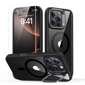 Husa pentru iPhone 16 Pro + Folie - ESR Classic Hybrid HaloLock Kickstand - Clear Black - Img 1