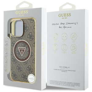 Husa pentru iPhone 16 Pro - Guess IML Metal Glitter 4G Circle Triangle MagSafe (GUHMP16LHG4PRTGW) - Brown - Img 11