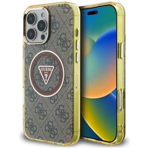 Husa pentru iPhone 16 Pro - Guess IML Metal Glitter 4G Circle Triangle MagSafe (GUHMP16LHG4PRTGW) - Brown - Img 12