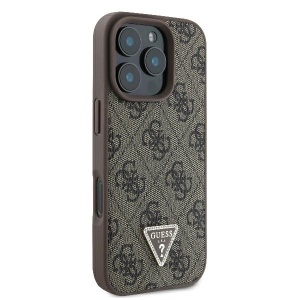 Husa pentru iPhone 16 Pro - Guess Leather 4G Triangle Strass (GUHCP16LP4TDPW) - Brown - Img 4