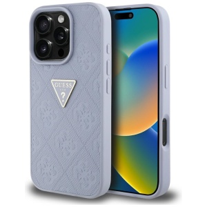 Husa pentru iPhone 16 Pro - Guess Leather Hot Stamp 4G Pattern Triangle Metal Logo (GUHCP16LPGP4STRU) - Light Purple - Img 1