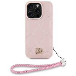 Husa pentru iPhone 16 Pro - Karl Lagerfeld Quilted Initial Logo & Chain Strap (KLHCP16LPSQSKLSMSP) - Pink - Img 2