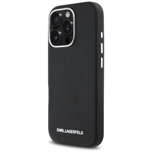 Husa pentru iPhone 16 Pro Max - Karl Lagerfeld Saffiano Full Wrapped Elongated Metal Logo MagSafe (KLHMP16XPSAFWMCK) - Black - Img 2