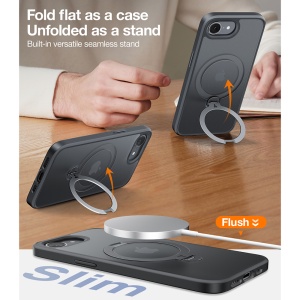 Husa pentru iPhone 16e - Torras Ostand Spin MagSafe Series - Black - Img 7