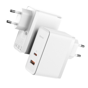 Incarcator retea Baseus GaN5 Pro Fast Charge C+U 100W alb + cablu USB-C 100W 1m