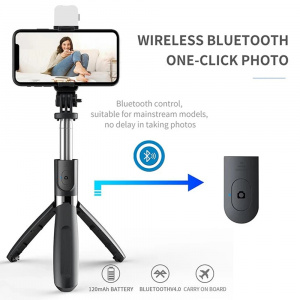 Selfie Stick cu Trepied si Telecomanda, 104cm - Techsuit (L02s) - Black - Img 2