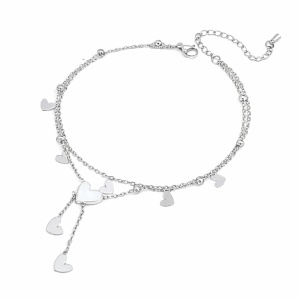Bratara de picior placata cu aur din inox Sweet Heart Silver