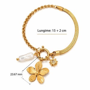 Bratara de picior placata cu aur din inox Golden Flower Charm, 4, ibucork.ro