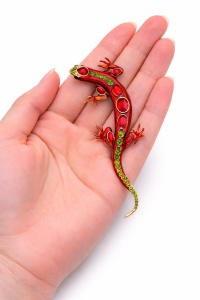 Brosa statement Red Lizard cu email si cristale, 1, ibucork.ro