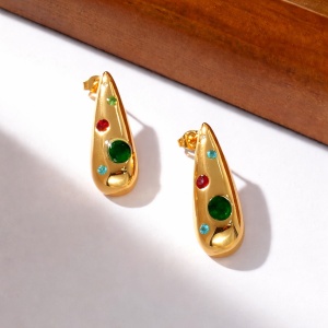 Cercei placati cu aur din inox Color Drop Gem, 2, ibucork.ro