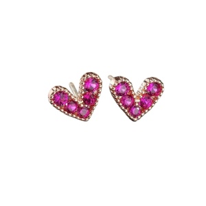 Cercelusi cu surub si cristale Love - fuchsia
