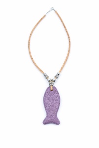Colier din pluta cu medalion piatra vulcanica Peste violet