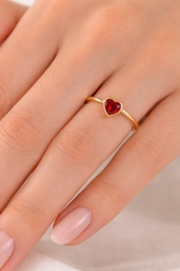Inel deschis placat cu aur cu zirconiu rosu Love, 3, ibucork.ro