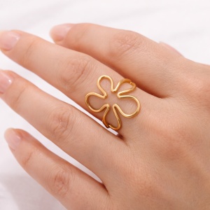 Inel reglabil placat cu aur Floare, 2, ibucork.ro