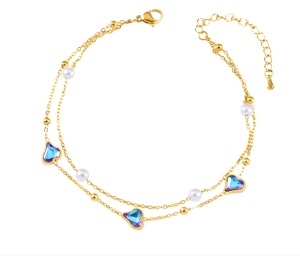 Bratara de picior placata cu aur din inox Blue Heart
