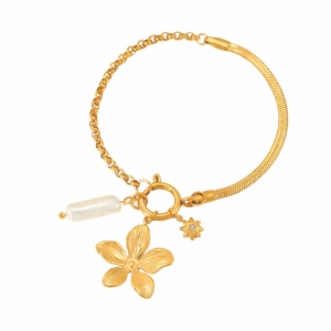 Bratara de picior placata cu aur din inox Golden Flower Charm, 1, ibucork.ro