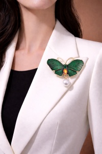 Brosa fluture verde cu perla, 3, ibucork.ro