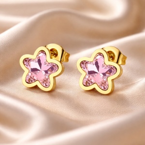 Cercei placati cu aur Pink Flower, 2, ibucork.ro