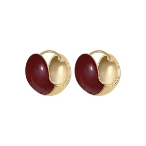 Cercei rotunzi vintage cu email burgundy