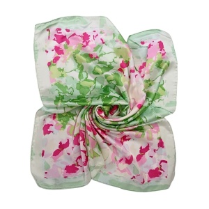 Esarfa din satin verde cu roz - Img 3
