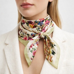 Esarfa patrata din twill cu imprimeu floral elegant, 7, ibucork.ro