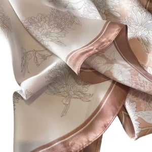Esarfa satin bej floral fin, 4, ibucork.ro