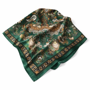Esarfa satin patrata cu verde Paisley, 2, ibucork.ro